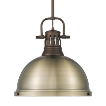 Golden 3604-L RBZ-AB - Yep by Golden Lighting Duncan 1-light 14in Rod Hung Pendant in Rubbed Bronze and Aged Brass shade